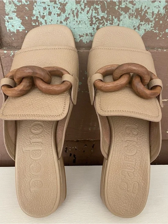 Pedro Garcia Enna Taupe Leather Slide Mules with Wooden Chain size 37.5 - Picture 9 of 11
